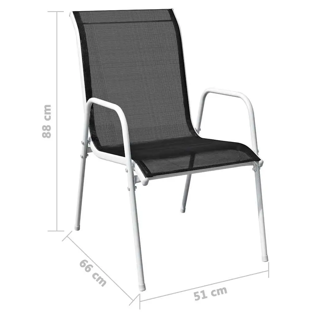 Outdoor Dining Set Steel Frame Patio Furniture Black 5 Piece Stackable Chairs Table