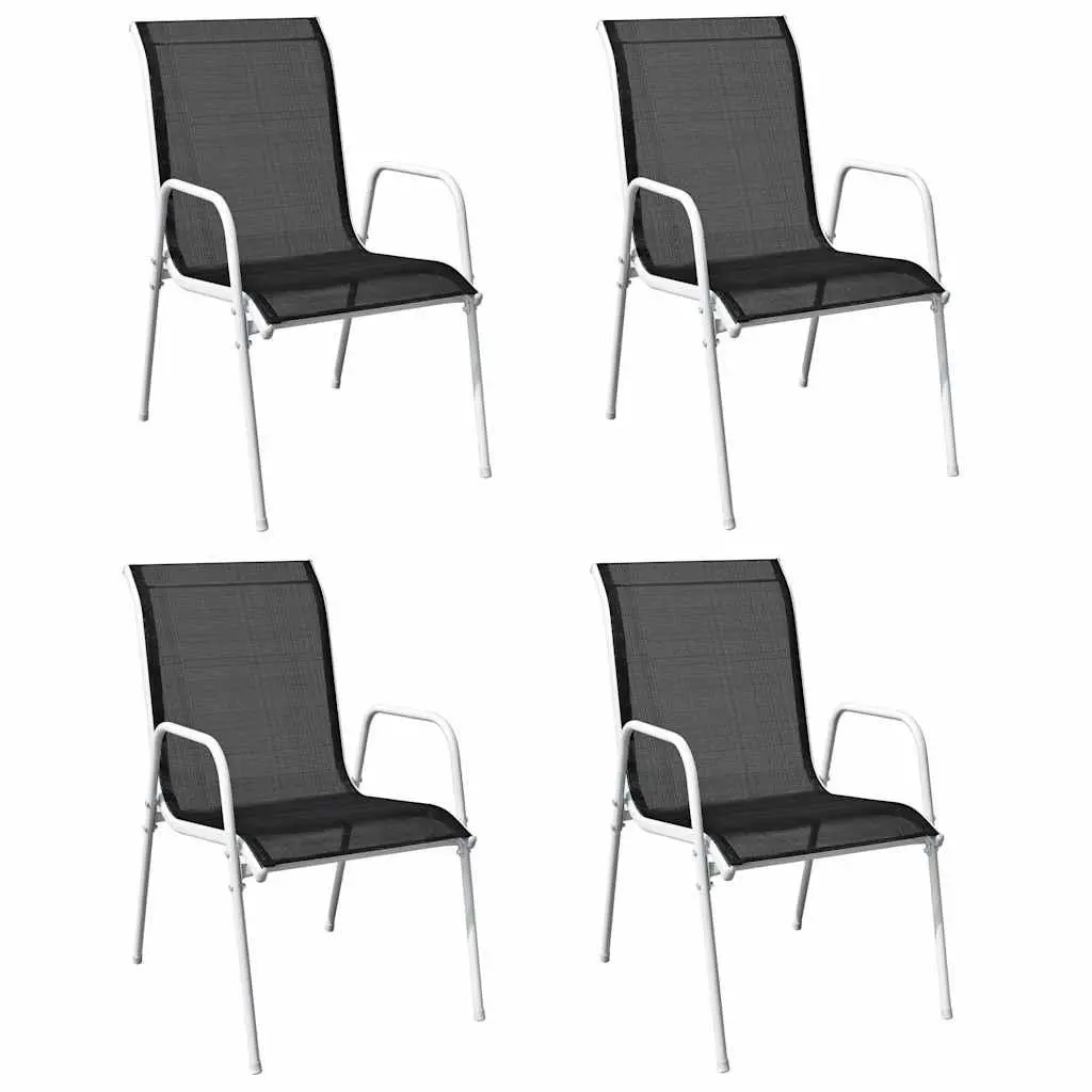 Outdoor Dining Set Steel Frame Patio Furniture Black 5 Piece Stackable Chairs Table