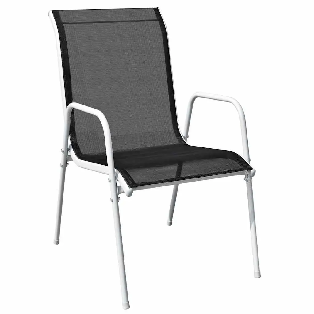 Outdoor Dining Set Steel Frame Patio Furniture Black 5 Piece Stackable Chairs Table
