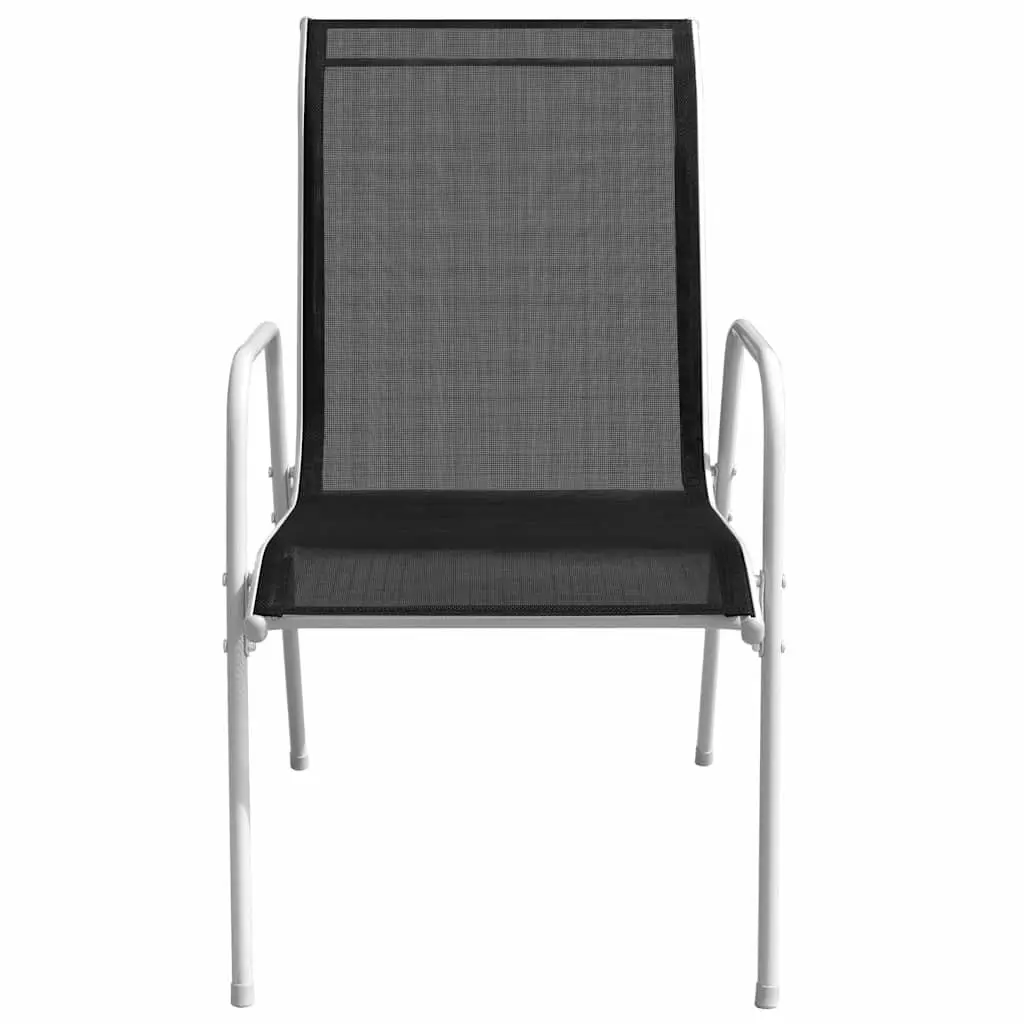 Outdoor Dining Set Steel Frame Patio Furniture Black 5 Piece Stackable Chairs Table