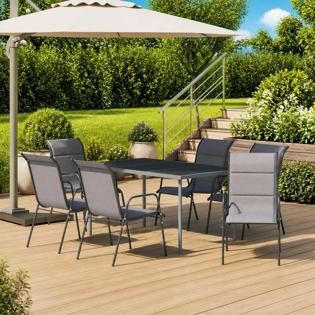 Outdoor Dining Set 7 Piece Steel Frame Chairs Table Patio Furniture Anthracite
