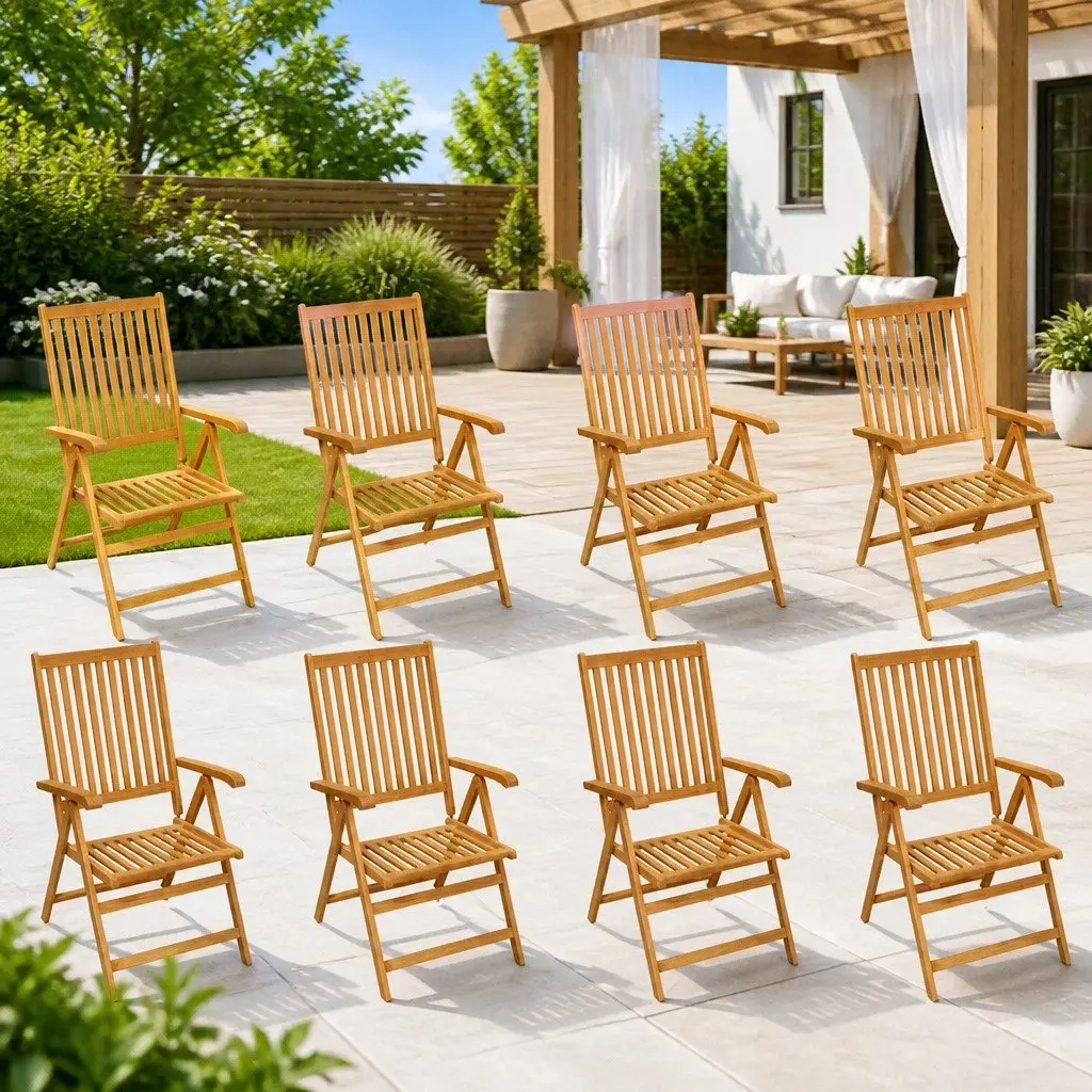 Reclining Garden Chairs Folding Wooden Armchairs 8 Piece Brown