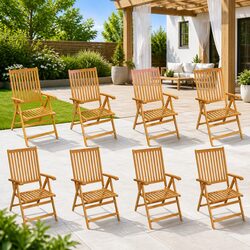 Outdoor Reclining Garden Chairs 8 pcs Folding Wooden Armchairs with 7