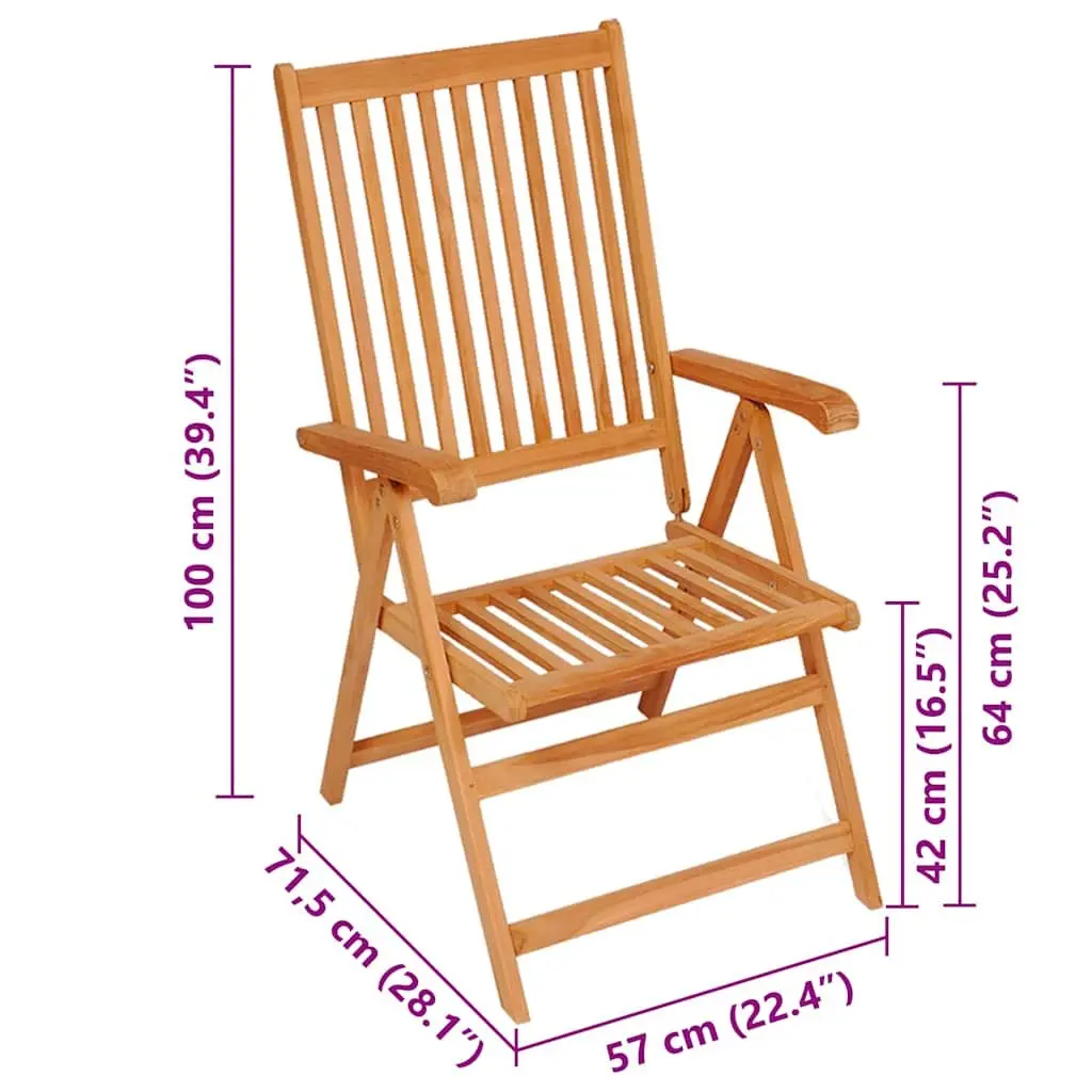 Teak Wood Outdoor Garden Reclining Chairs Set 8 Pieces with Adjustable Backrest Cushions Black
