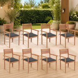 Stackable Outdoor Dining Chairs with Cushions 8 Piece Set Teak Wood Garden