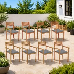 Practical 8-Piece Set of Stackable Teak Garden Chairs