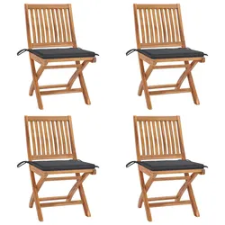 Practical Outdoor Seating Set - 4 Folding Chairs with Cushions