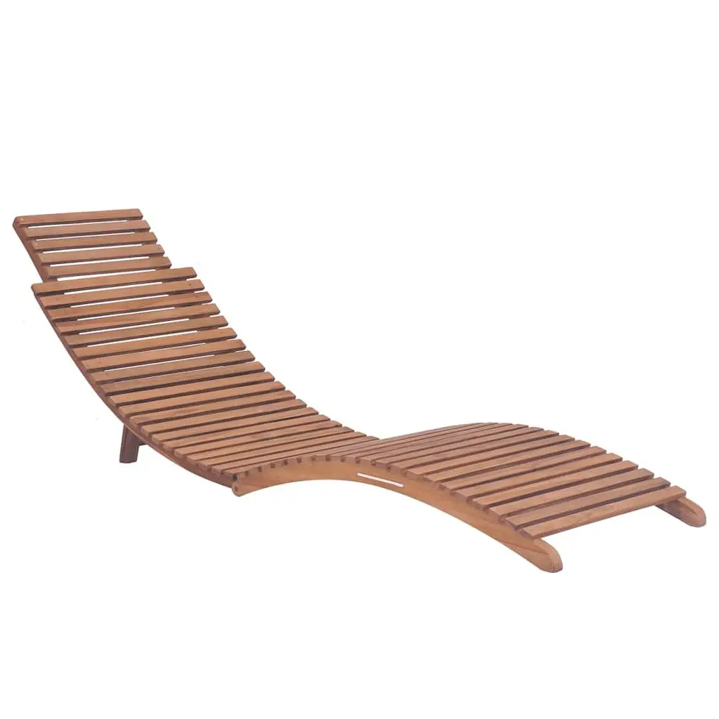 Folding Sun Lounger Solid Teak Wood Adjustable Brown