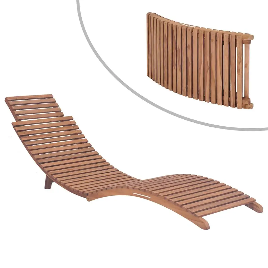Folding Sun Lounger Solid Teak Wood Adjustable Brown