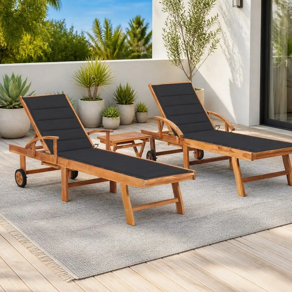 Sun Loungers Set Teak Hardwood Adjustable Backrest Anthracite 2 pcs with Side Table