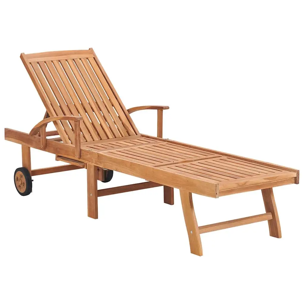 Sun Lounger Set Teak Hardwood Grey 2 Piece Outdoor Garden Patio Recliner with Side Table and Cushion