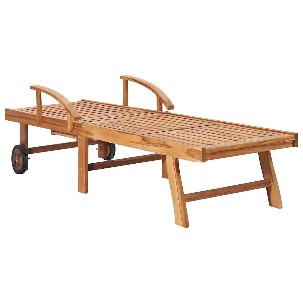 Sun Lounger Outdoor Daybed 2 pcs Teak Wood Adjustable Backrest Grey Cushion