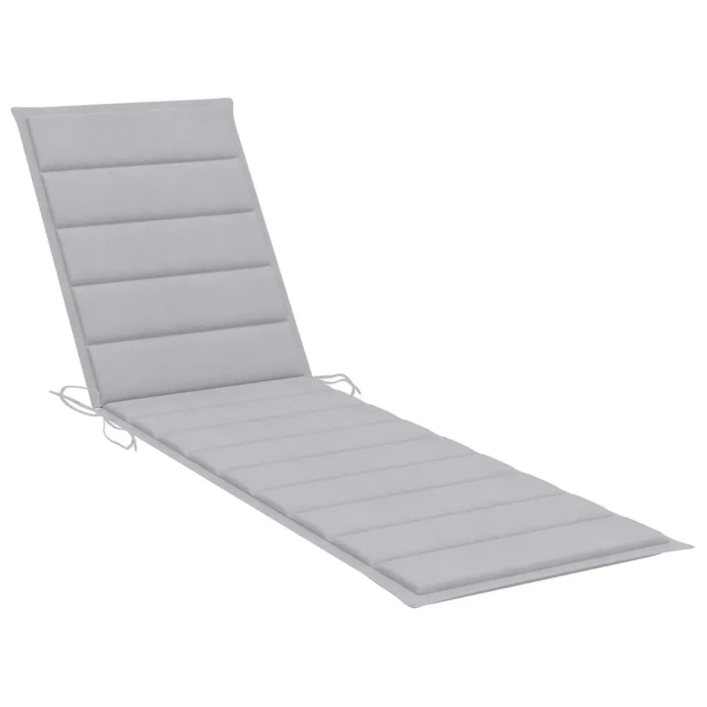 Sun Lounger Outdoor Daybed 2 pcs Teak Wood Adjustable Backrest Grey Cushion