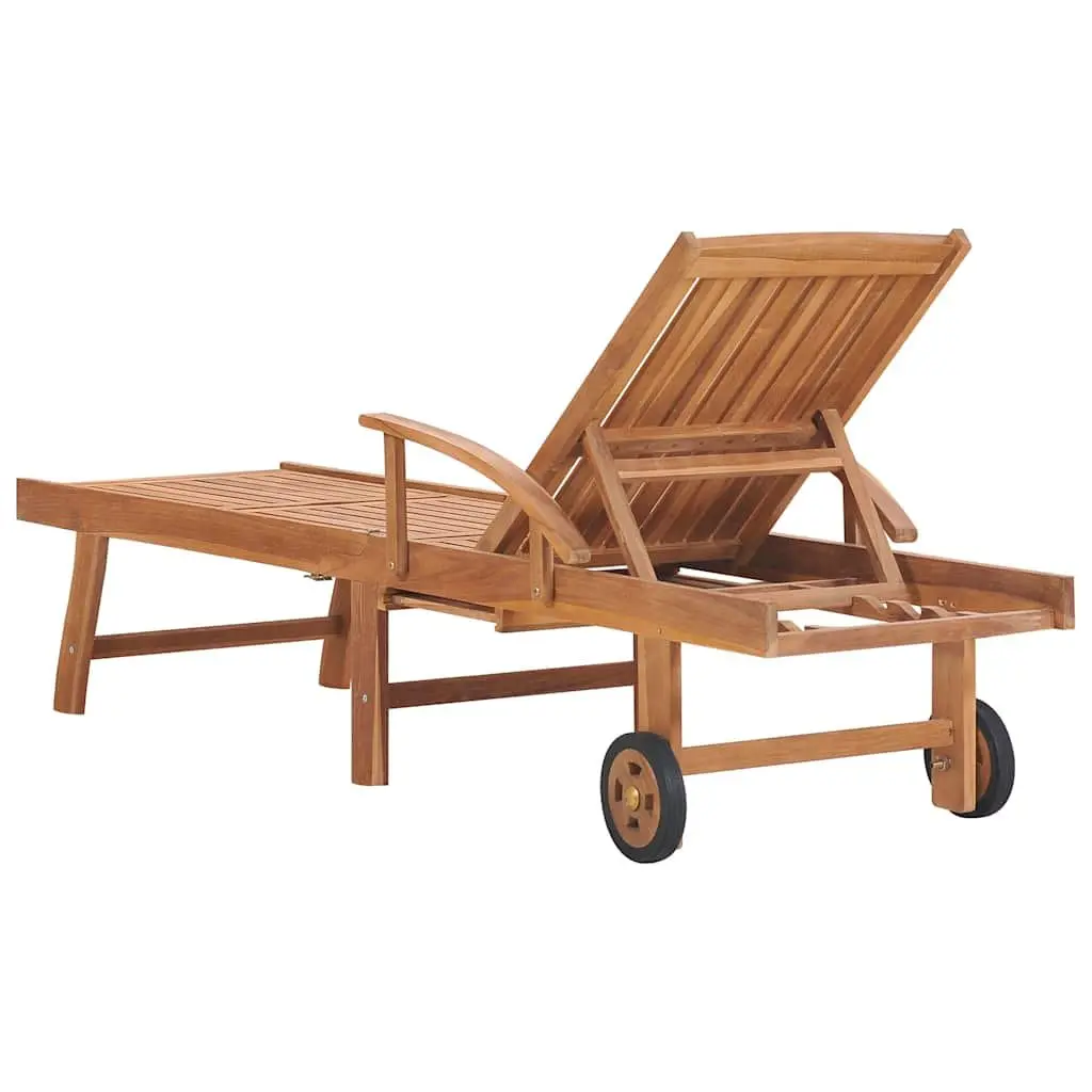 Sun Lounger Outdoor Daybed 2 pcs Teak Wood Adjustable Backrest Grey Cushion