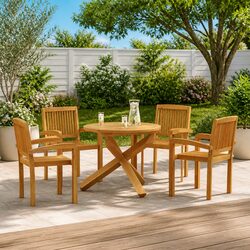 Versatile 5 Piece Teak Wood Dining Set for Outdoor Use