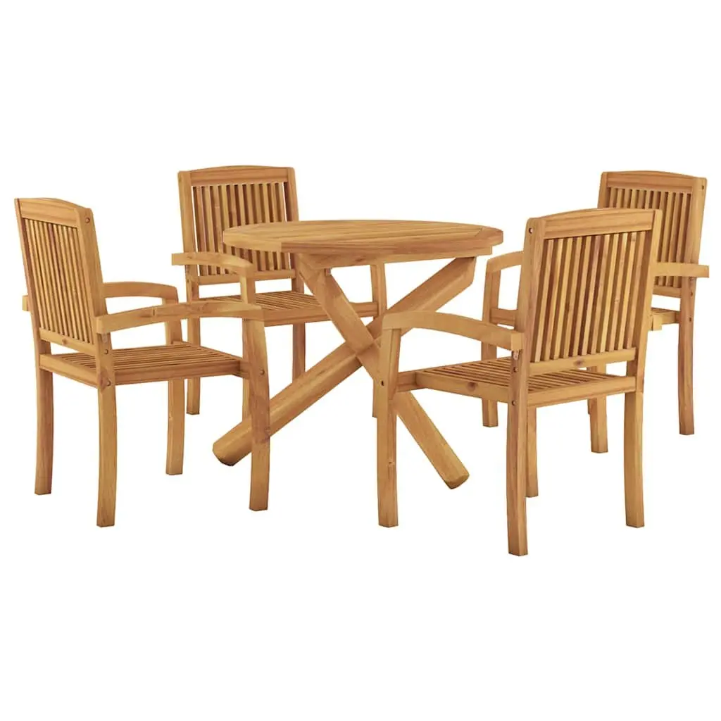 Garden Dining Set Outdoor Furniture Solid Teak Wood Brown Stackable Chairs 5 Piece