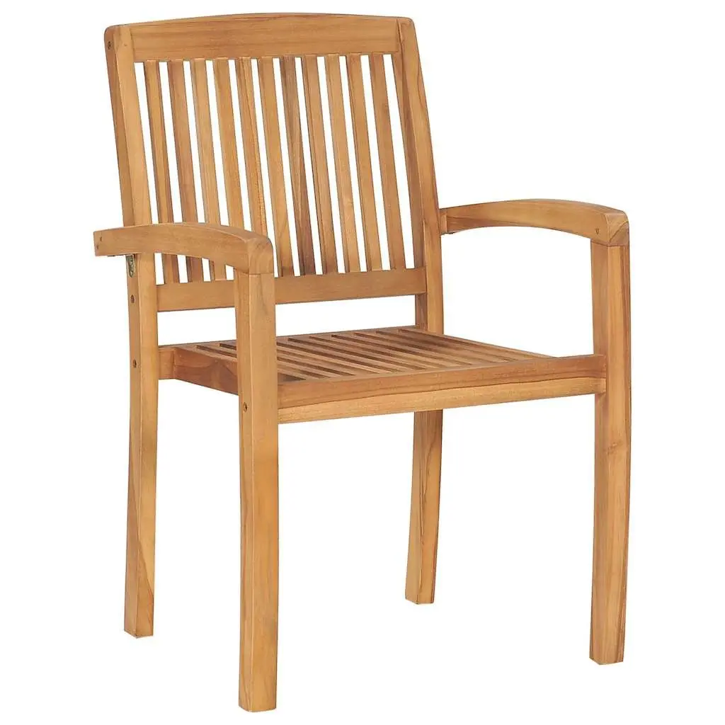 Garden Dining Set Outdoor Furniture Solid Teak Wood Brown Stackable Chairs 5 Piece