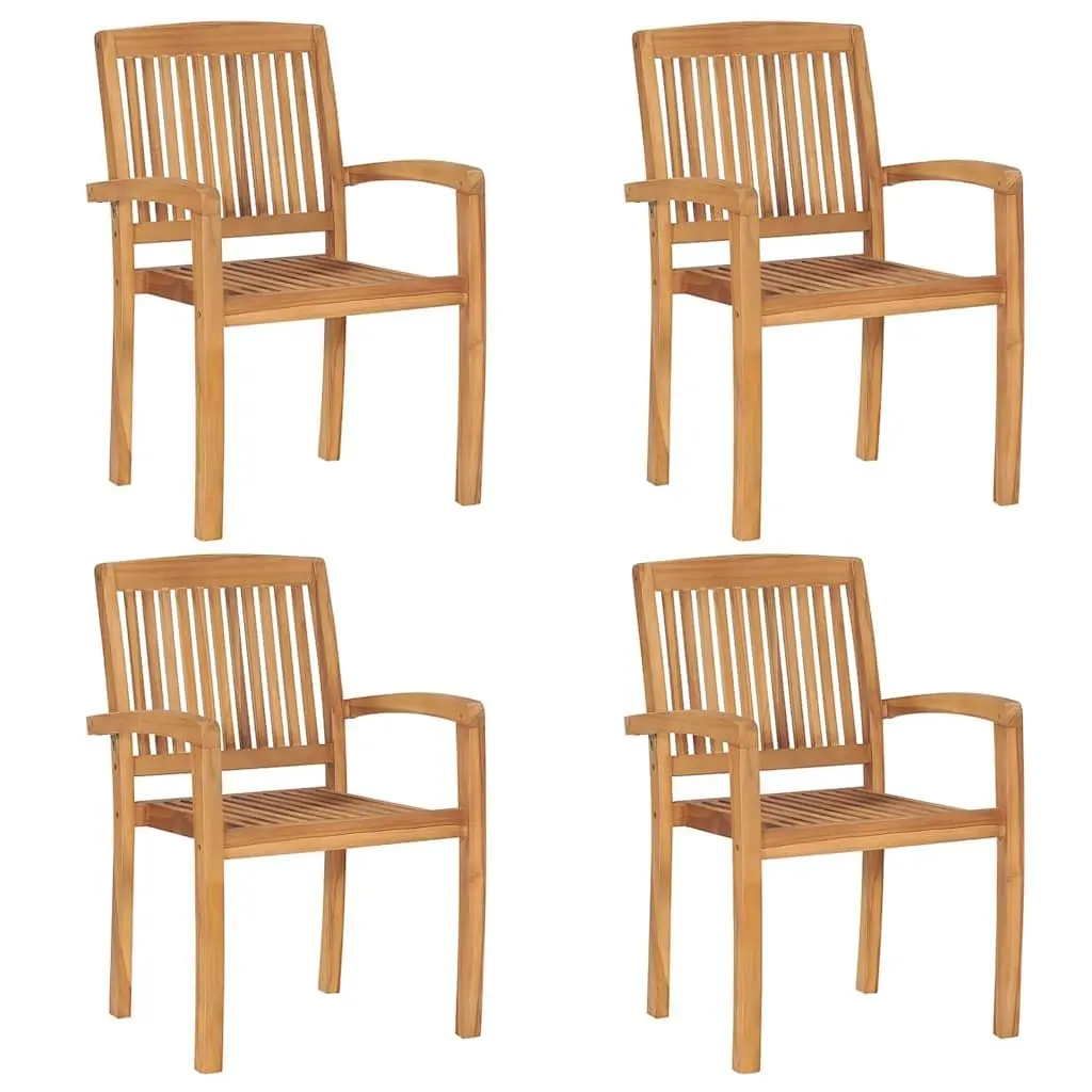 Garden Dining Set Outdoor Furniture Solid Teak Wood Brown Stackable Chairs 5 Piece
