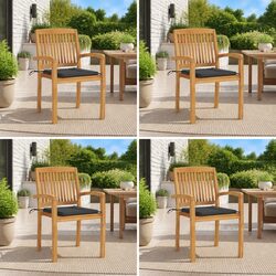 Practical Set of 4 Stacking Garden Chairs with Cushions