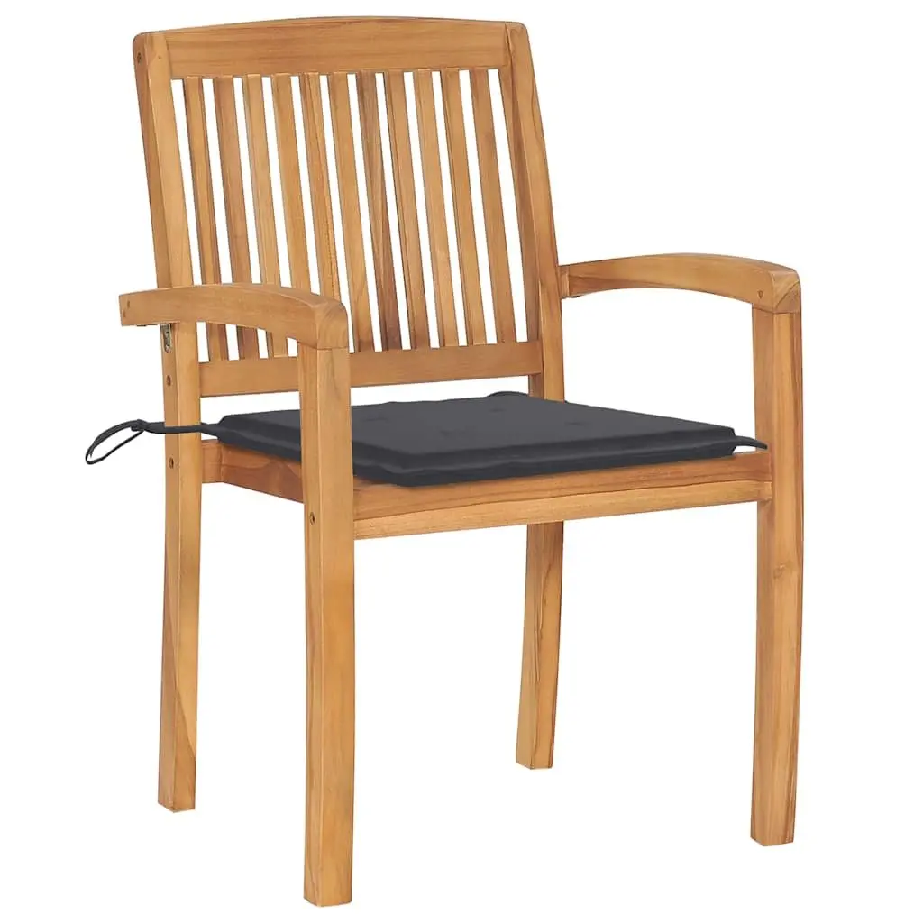 Stacking Garden Chairs Set Teak Hardwood 8 Piece with Cushions Anthracite