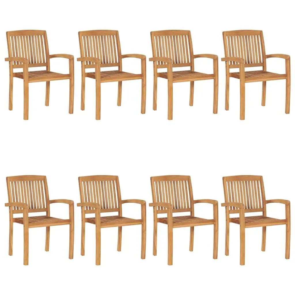 Teak Wood Outdoor Stacking Garden Chairs 8 Pieces with Grey Cushions