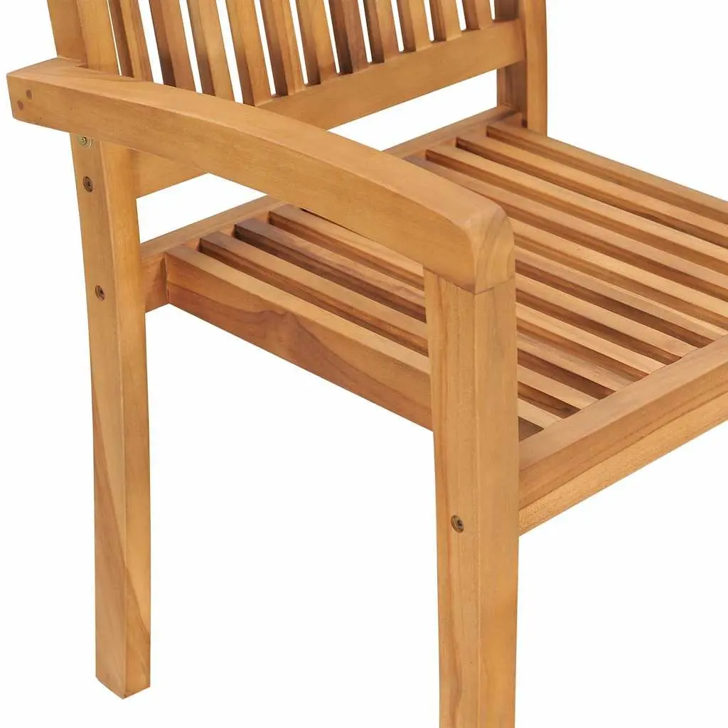 Teak Wood Outdoor Stacking Garden Chairs 8 Pieces with Grey Cushions