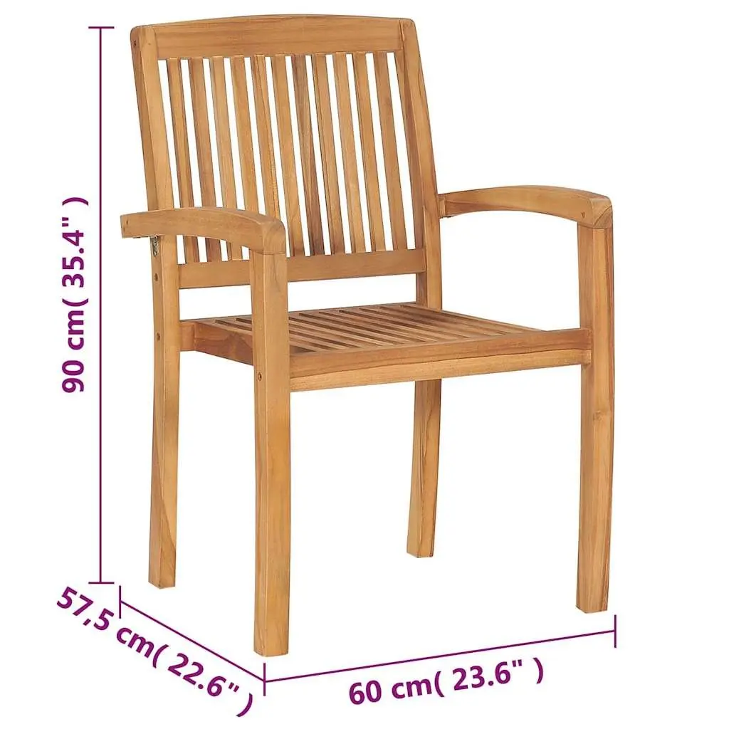 Outdoor Stacking Garden Chairs Set 4 pcs with Cushions Solid Teak Wood White