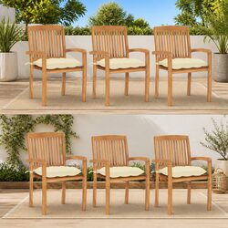 Practical Teak Stacking Chairs with Cushions for Outdoor Use