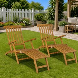 Practical Teak Wood Lounge Chairs with Footrests for Home