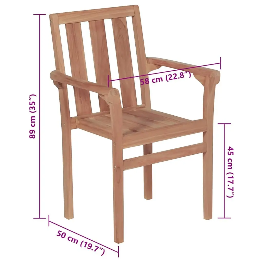 Stackable Outdoor Garden Chairs Teak Wood Set of 4 Beige Cushions