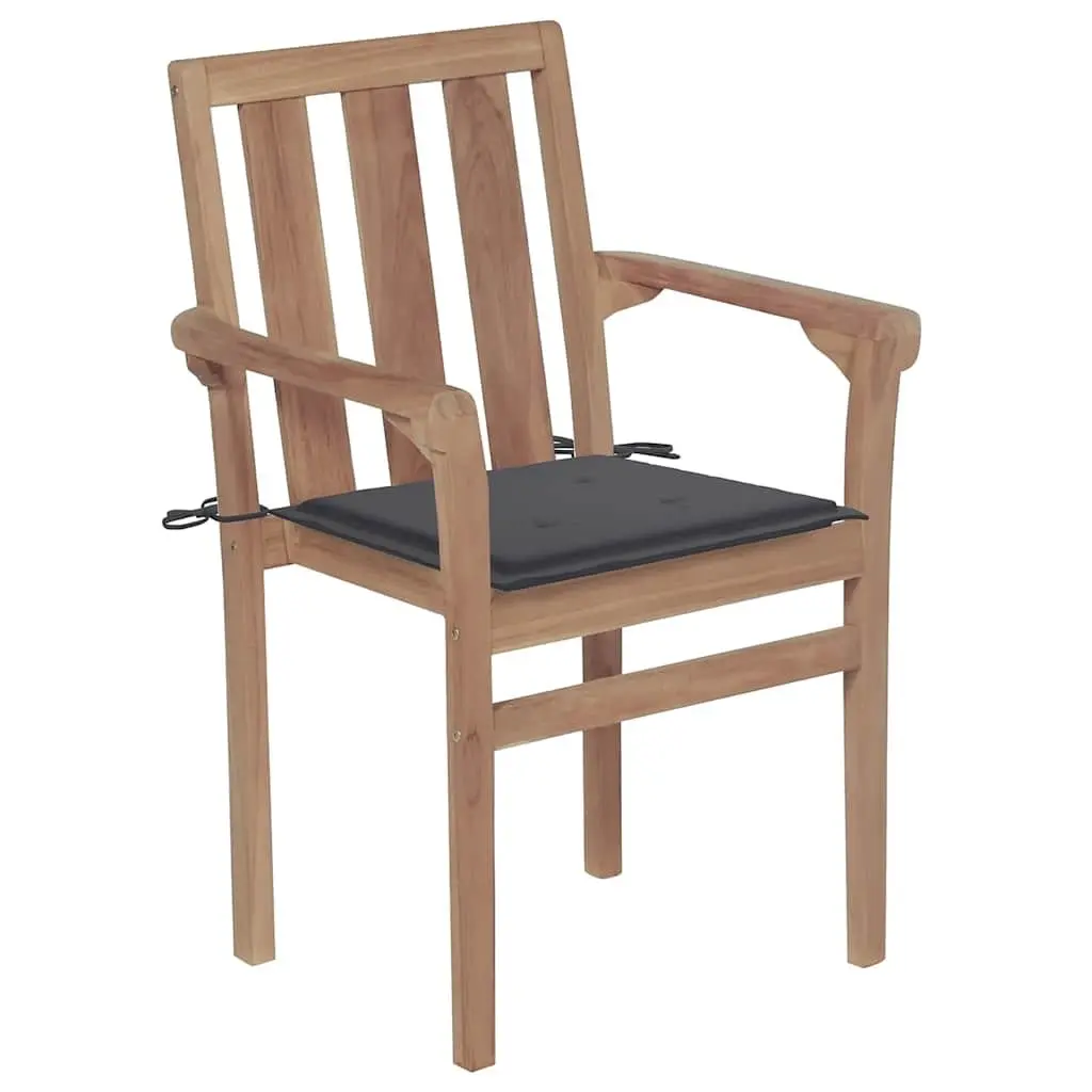 Outdoor Stackable Garden Chairs Teak Wood Set 6 Anthracite with Cushions