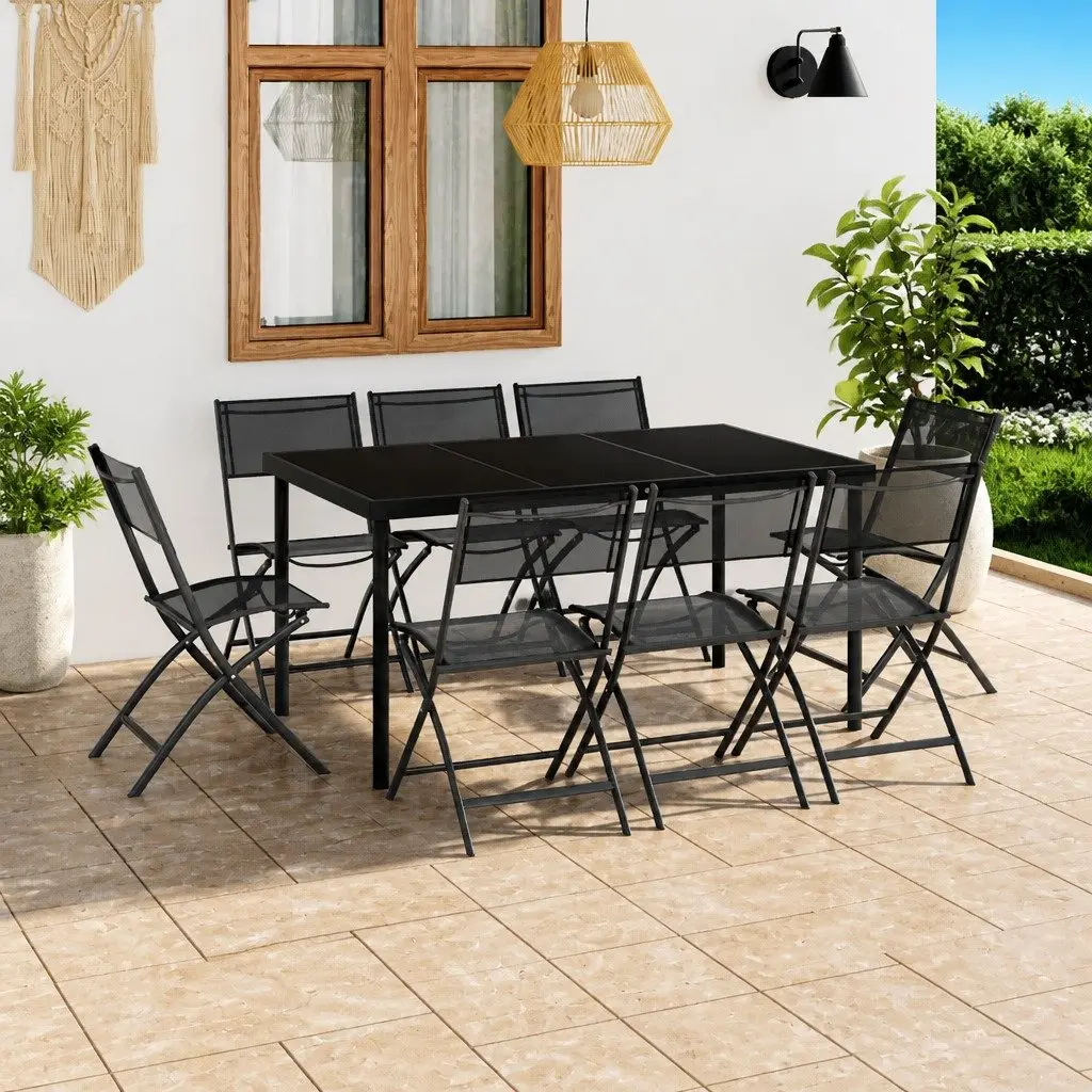 9 Piece Outdoor Dining Set Steel Frame Anthracite Garden Furniture Patio Table