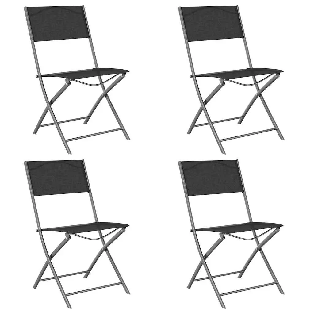 5PieceOutdoorDiningSetFoldingChairsSteelFrameTextileneUpholsteredBlackGardenPatioFurniture