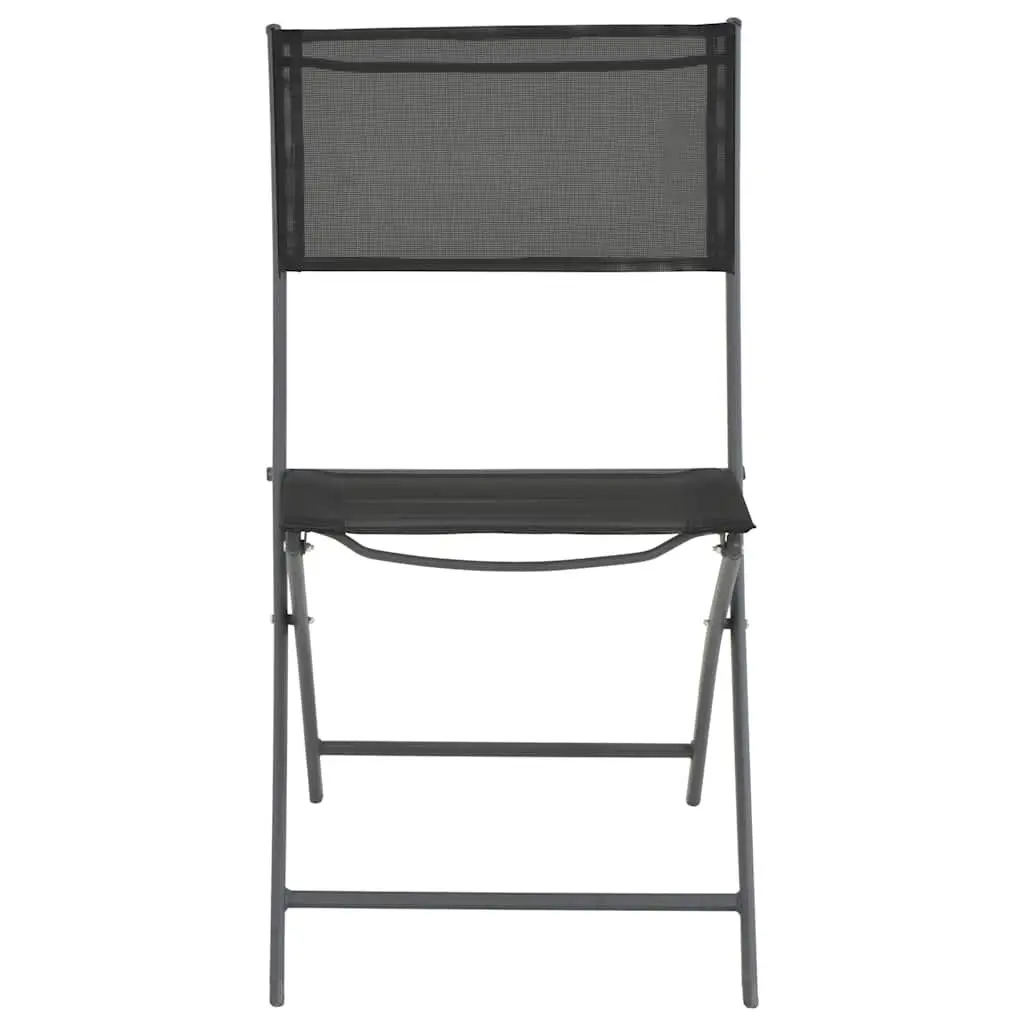 5PieceOutdoorDiningSetFoldingChairsSteelFrameTextileneUpholsteredBlackGardenPatioFurniture