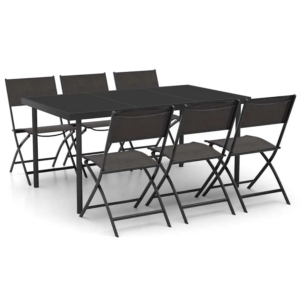 Outdoor Dining Set Steel Frame Stackable Chairs Black Textilene 7 Piece