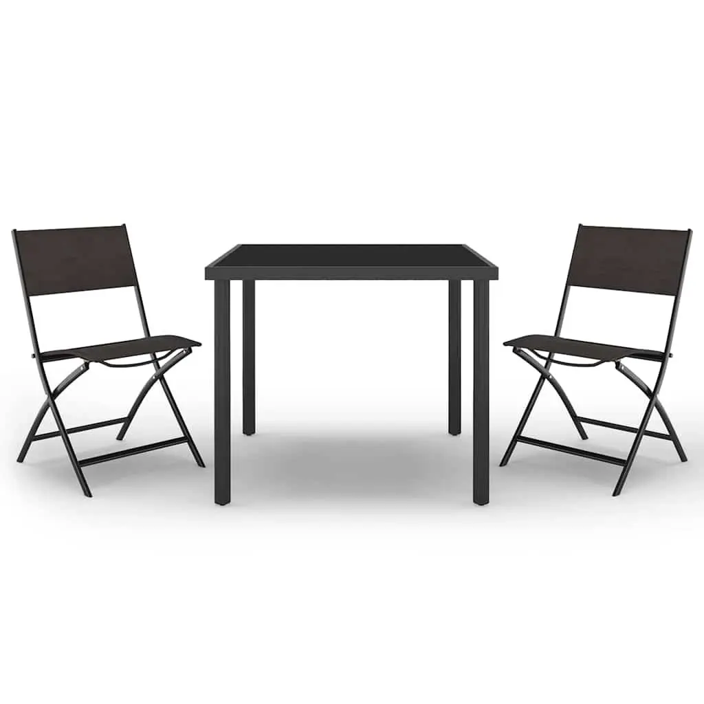 3 Piece Black Garden Dining Set Stackable Chairs Steel Frame Outdoor Furniture