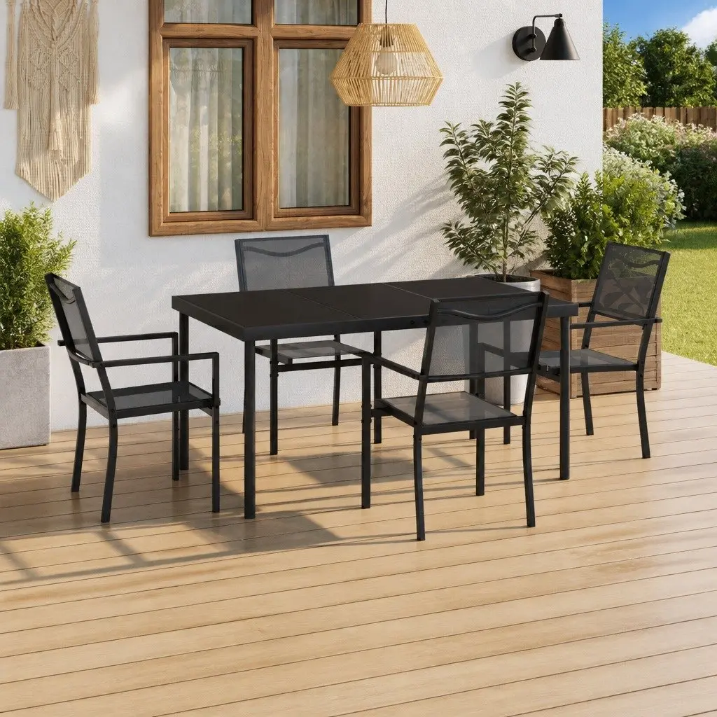 5 Piece Outdoor Dining Set Steel Frame Anthracite Garden Furniture Patio Table