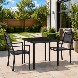 Outdoor Dining Set 3 Piece Steel Frame Table Chairs Garden Furniture Black