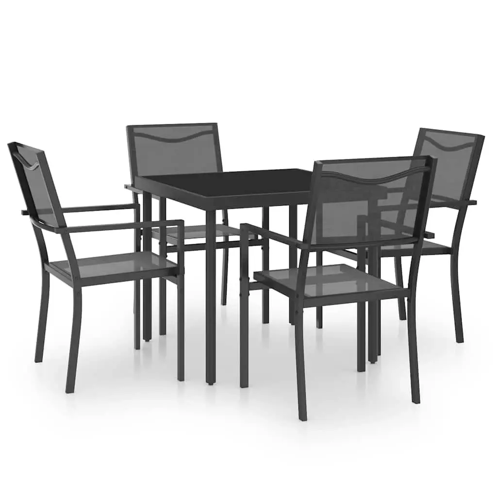 Outdoor Dining Set Steel Frame 5 Piece Black Table Chairs