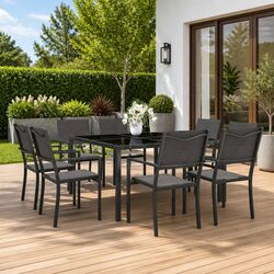 9 Piece Outdoor Dining Set Steel Frame Table Chairs Garden Patio Furniture Black