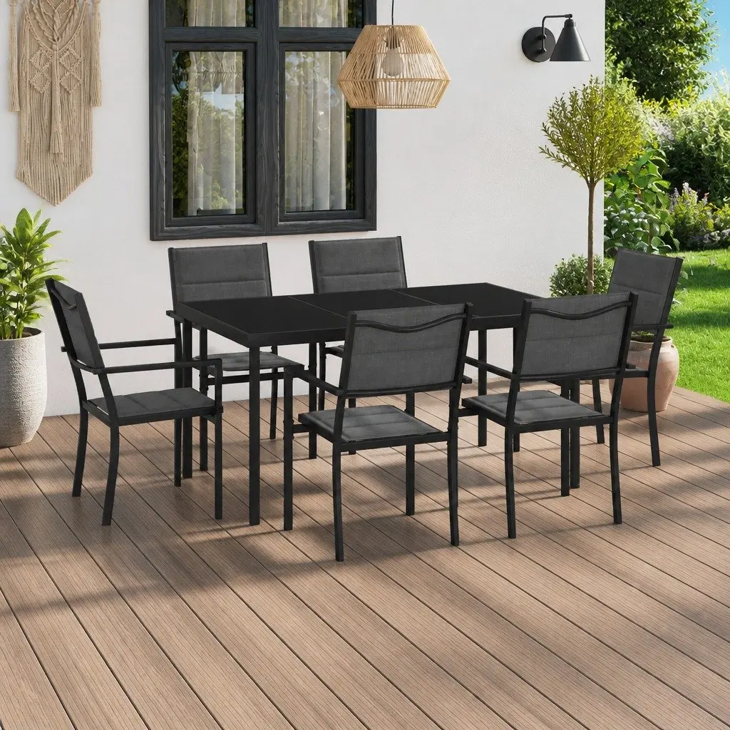 7 Piece Outdoor Dining Set Steel Frame Anthracite Textilene Fabric Chairs