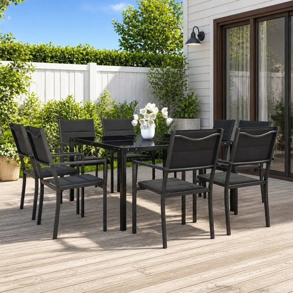 Outdoor Dining Set Steel Frame 9 Piece Garden Furniture Grey