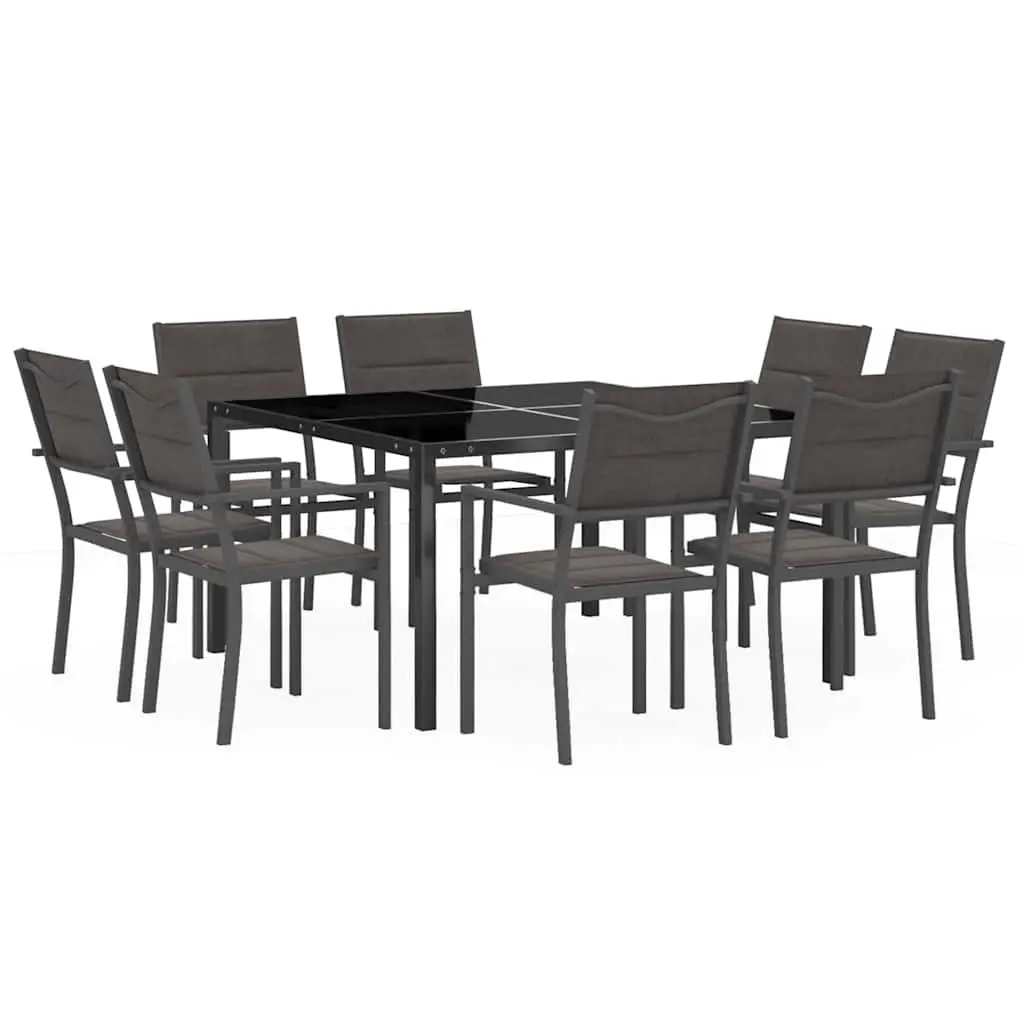 Outdoor Dining Set Steel Frame 9 Piece Garden Furniture Grey