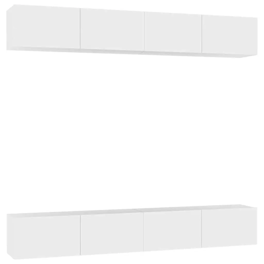White Engineered Wood TV Cabinet Set 4 Pieces Wall Mounted Storage Unit