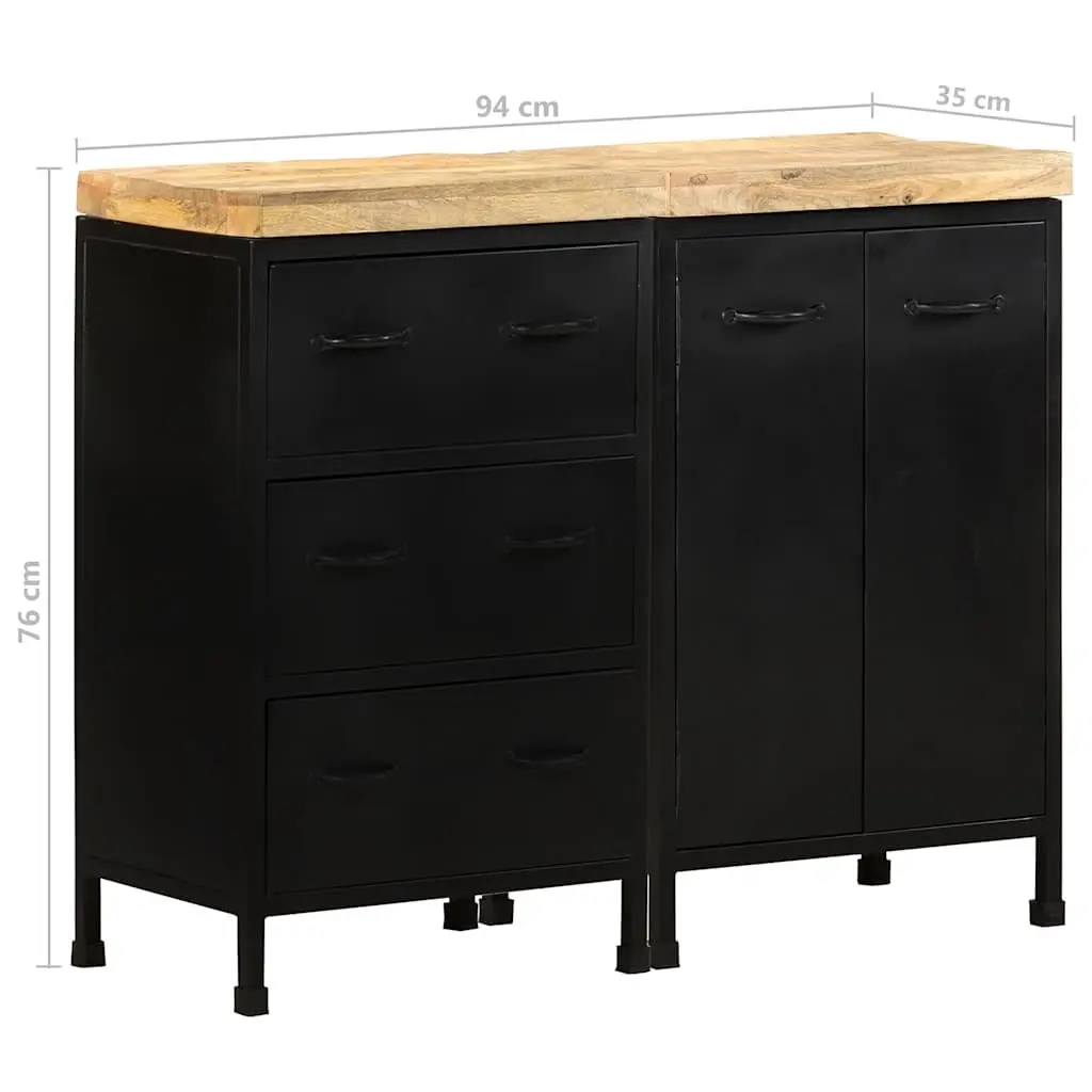 Sideboard Rough Mango Wood 3 Drawers 2 Doors Brown Storage Cabinet Furniture