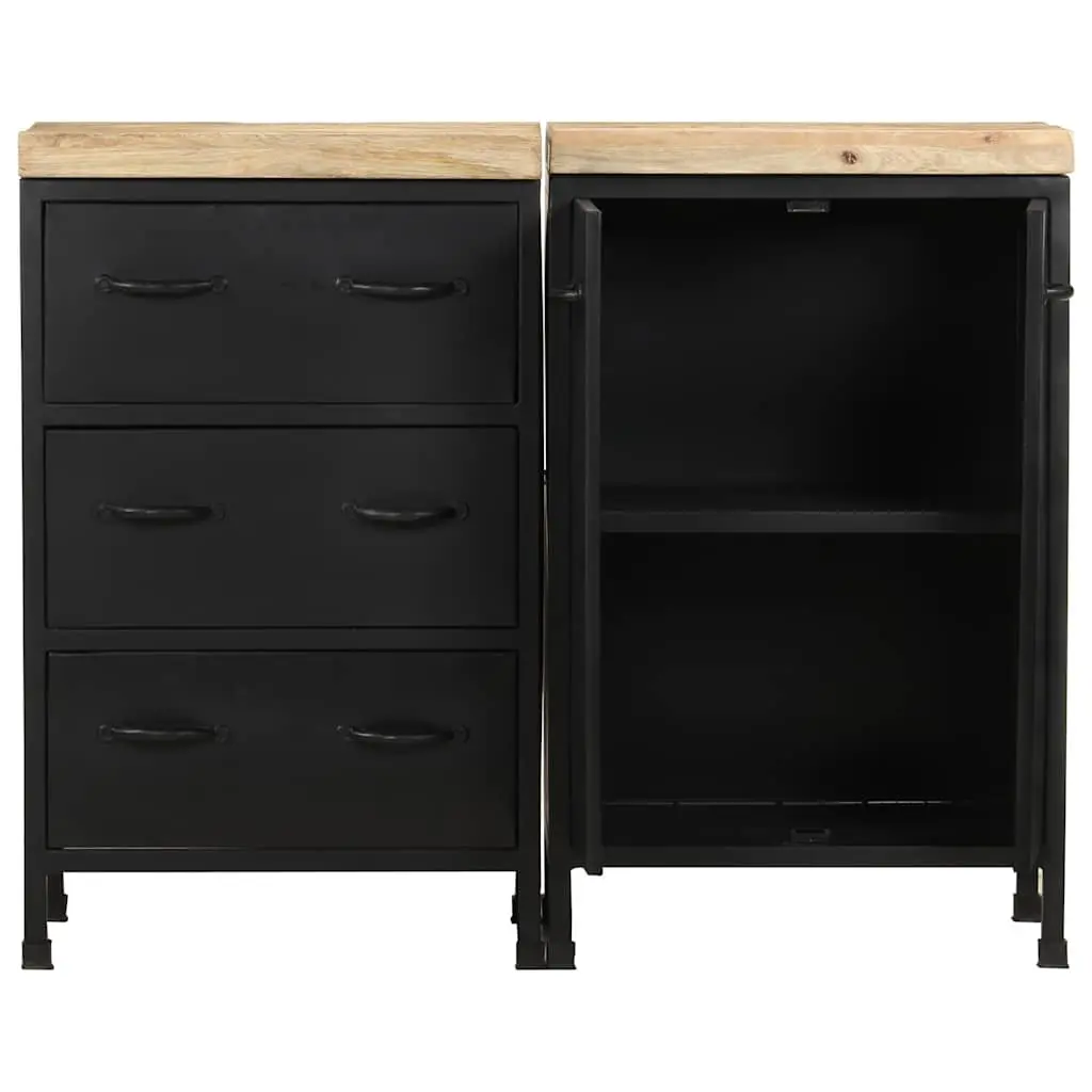 Sideboard Rough Mango Wood 3 Drawers 2 Doors Brown Storage Cabinet Furniture