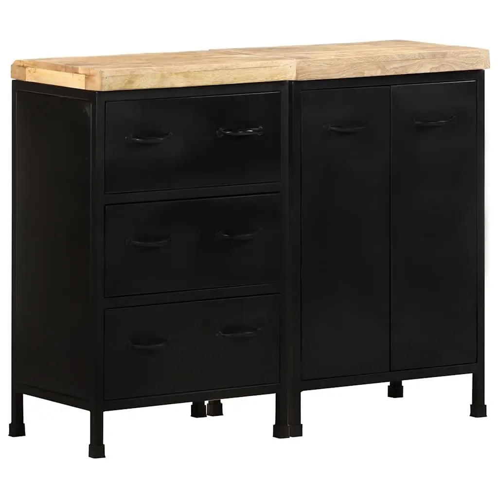 Sideboard Rough Mango Wood 3 Drawers 2 Doors Brown Storage Cabinet Furniture