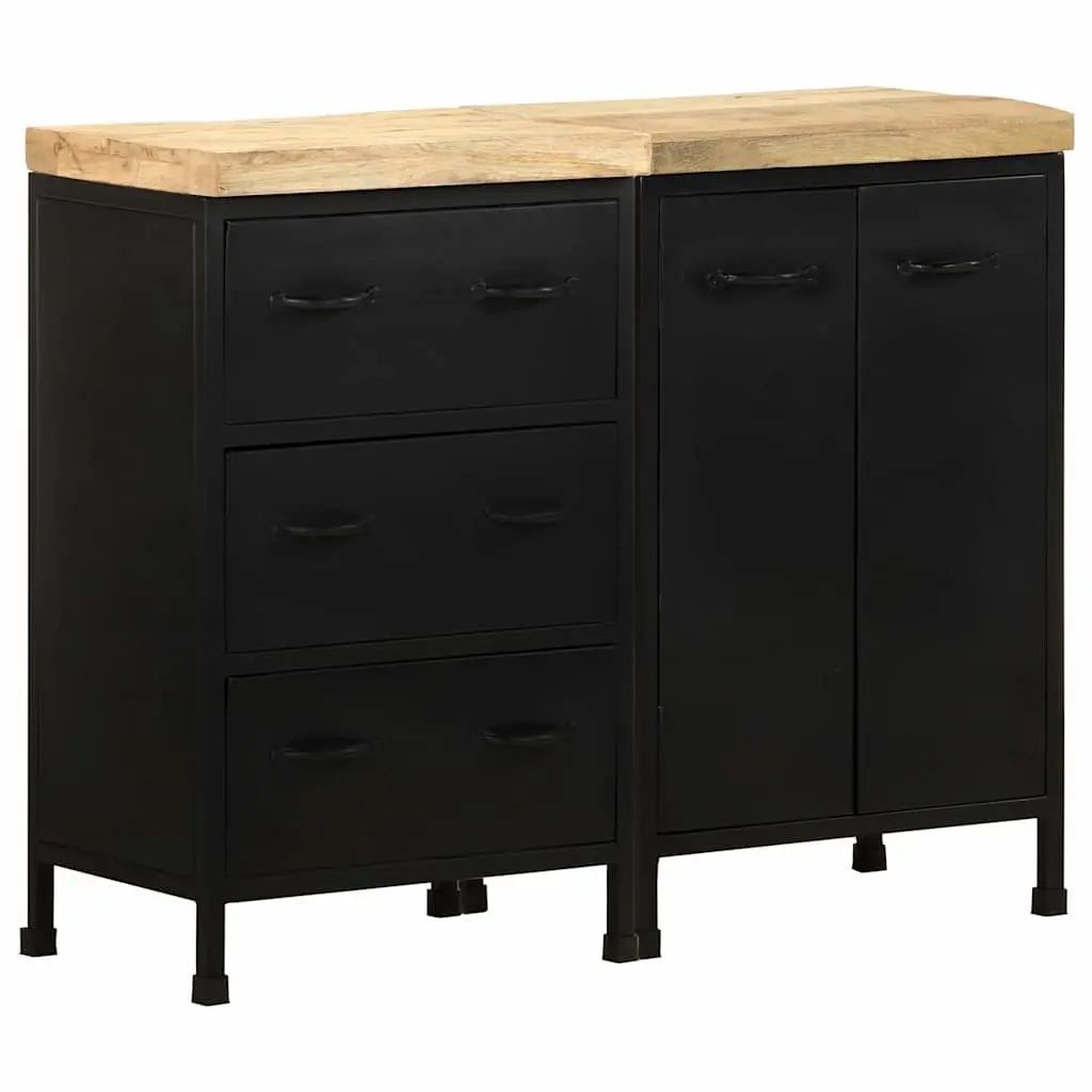 Sideboard Rough Mango Wood 3 Drawers 2 Doors Brown Storage Cabinet Furniture