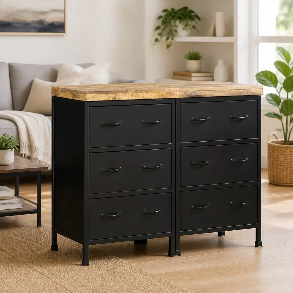 Brown Sideboard with 6 Drawers for Home Use