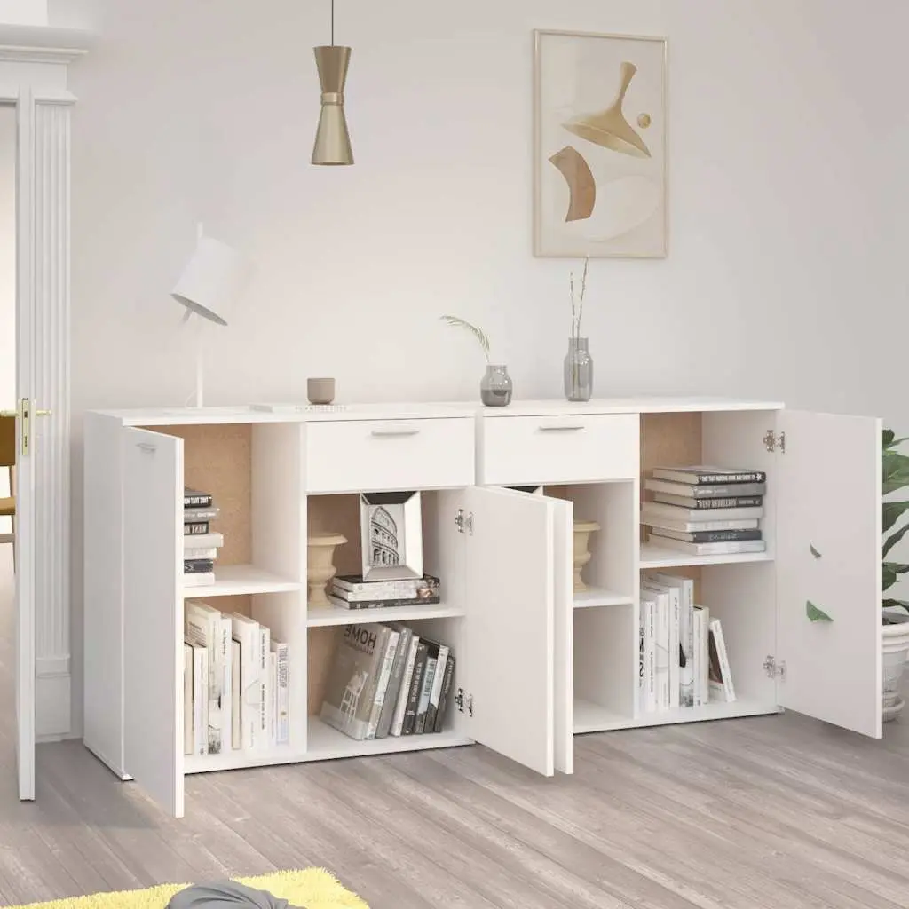Storage Cabinet Engineered Wood White 160x36x75cm Modern Sideboard